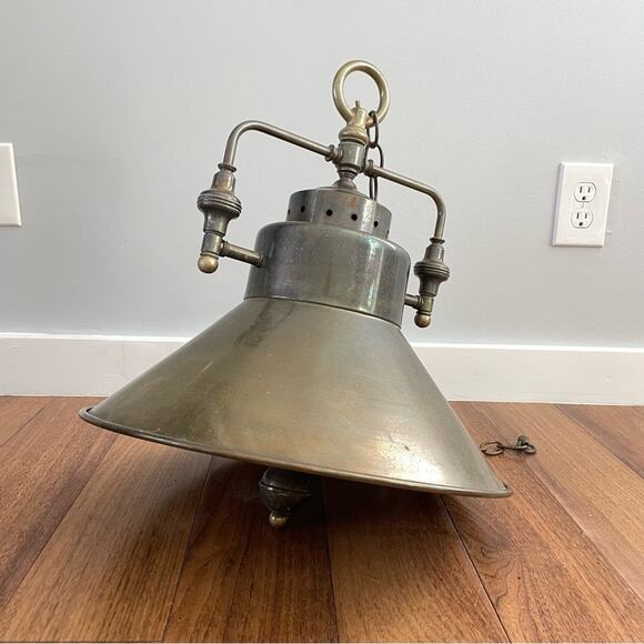 Vintage | LARGE Solid Brass Hanging Pendant Light Design Industrial Farmhouse - Picture 3 of 11